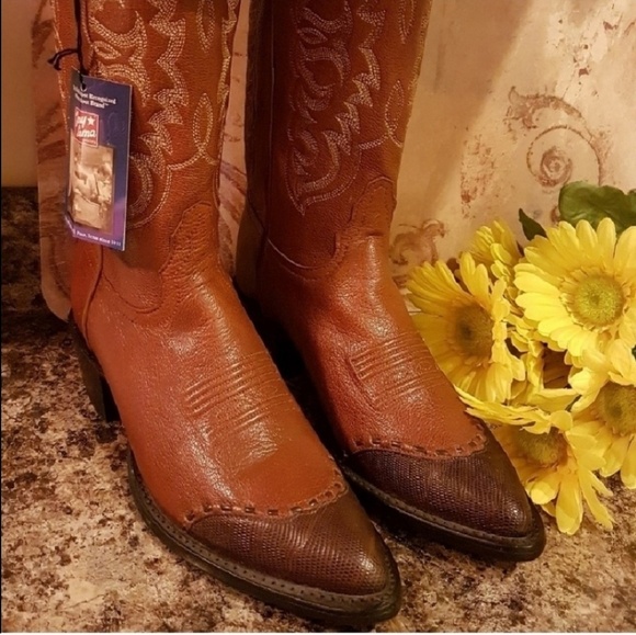 NEW RARE Tony Lama Leather Custom Cowgirl Boots Chic Western Cognac Stitched - Picture 6 of 10